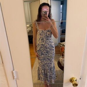 Reformation Floral Midi Dress in Blue and White